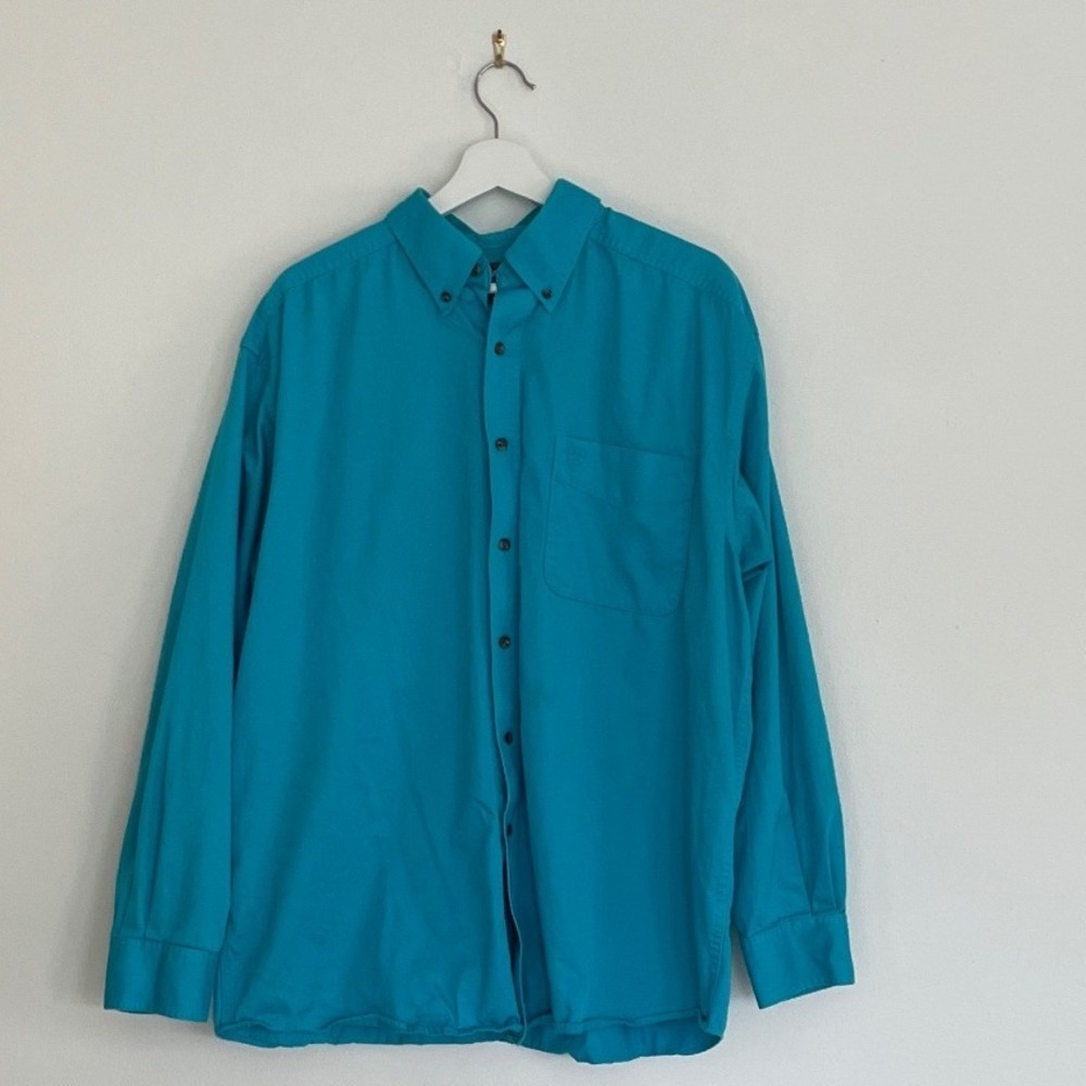 Ariat Mens XL Turquoise Blue Long Sleeve Button Down Western Shirt Pocket Logo